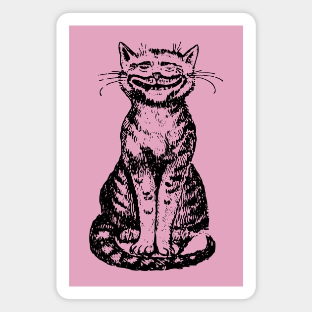 Smiling Cat on Pink Magnet by Vintage Sketches